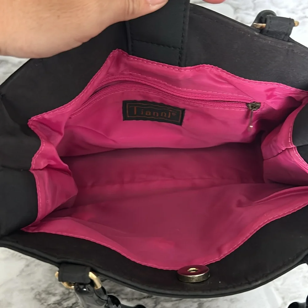 Tianni | vintage VTG bag with embroidered Bees bugs plastic faux bamboo handles - Picture 7 of 11